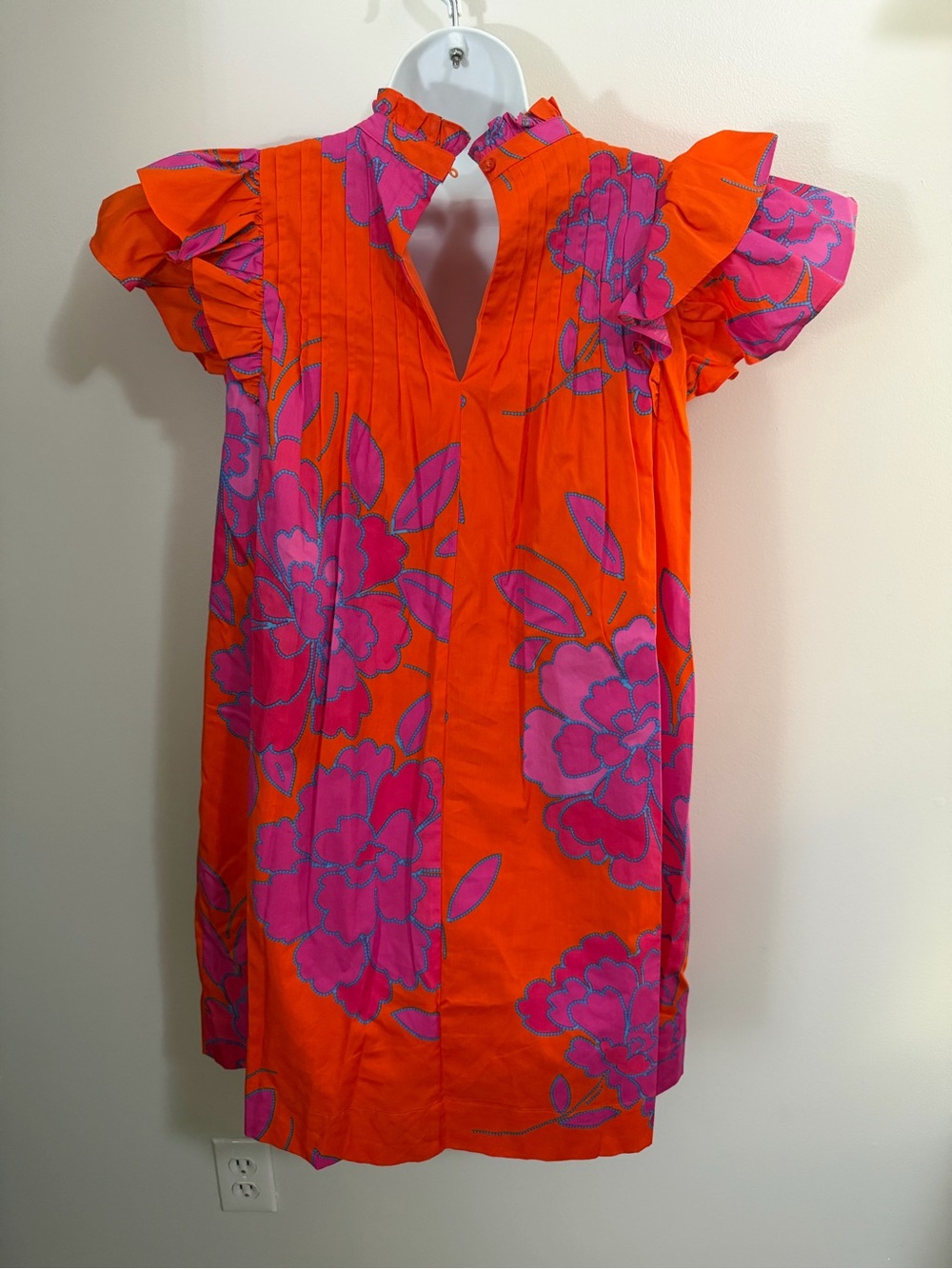 SugarLips Orange Dress with Hot Pink & Teal Floral Trim size SMALL - Picture 2 of 7